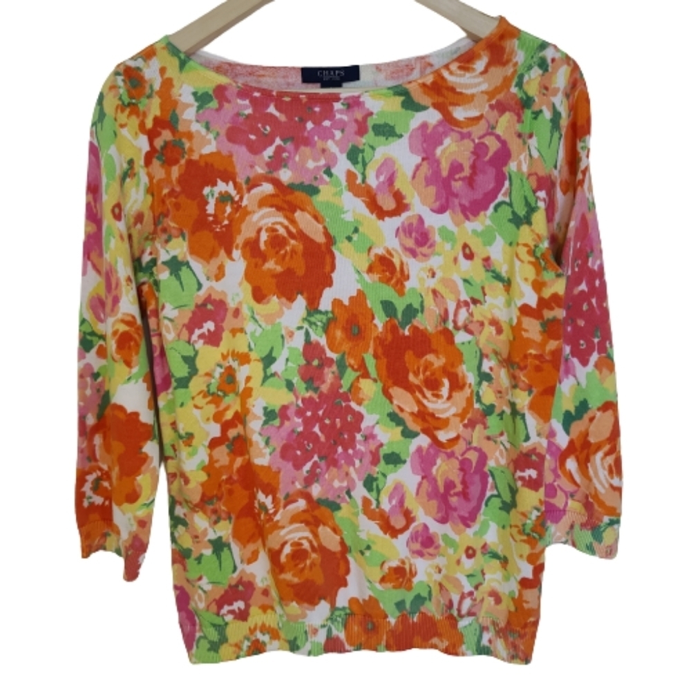 Chaps Size Large Watercolor Floral Lightweight Pullover Sweater